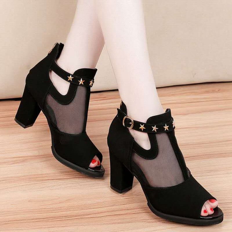 Mesh peeptoe blokhakken dames  - Mesh Strap Metal recensie en prijs