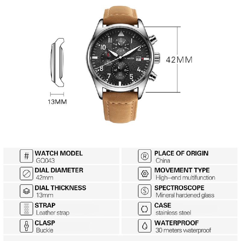 OCHSTIN Originele heren chrono - Leather Watch Band Men recensie en prijs